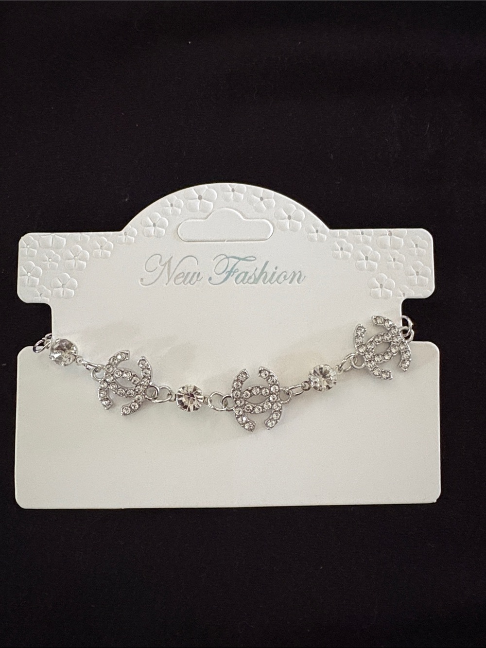 Rhinestone Fashion Adjustable Silver Tone Bracelet